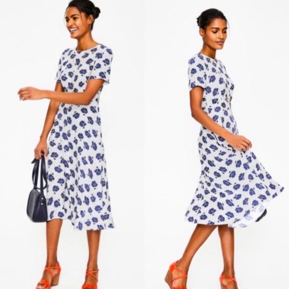 Boden Dresses & Skirts - Boden White Dress with Navy Floral Print